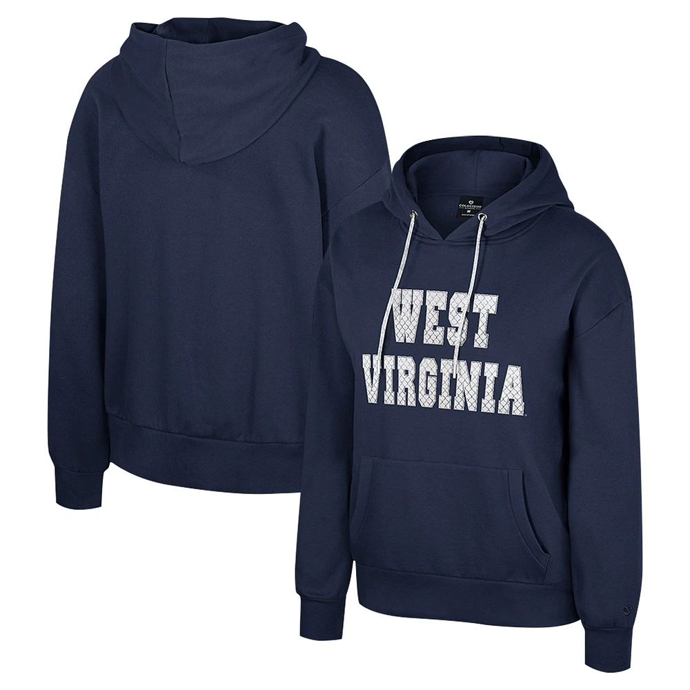 Women's Colosseum Navy West Virginia Mountaineers Reflection Rhinestone Drawcord Pullover Hoodie