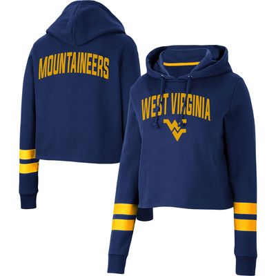 Women's Colosseum Navy West Virginia Mountaineers Throwback Stripe Cropped Pullover Hoodie