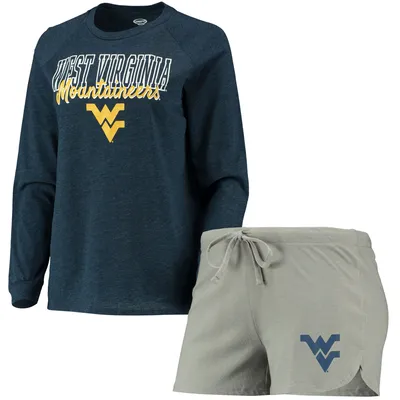 West Virginia Mountaineers Concepts Sport Women's Raglan Long Sleeve T-Shirt & Shorts Sleep Set - Navy/Gray