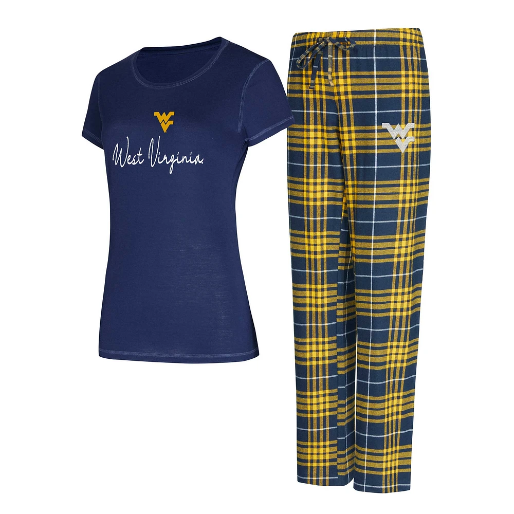 Ensemble de nuit pour femme Concepts Sport Navy West Virginia Mountaineers Vector T-shirt et pantalon en flanelle