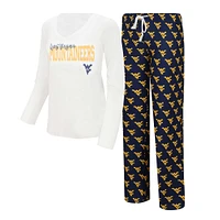 Women's Concepts Sport  White/Navy West Virginia Mountaineers Long Sleeve V-Neck T-Shirt & Gauge Pants Sleep Set