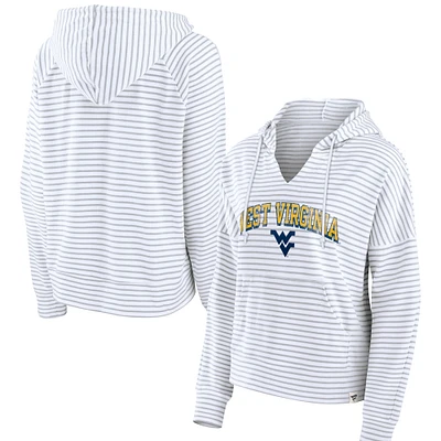 Women's Fanatics  White West Virginia Mountaineers Striped Notch Neck Pullover Hoodie