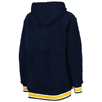 Women's G-III 4Her by Carl Banks Navy West Virginia Mountaineers Game Over Sherpa Pullover Hoodie