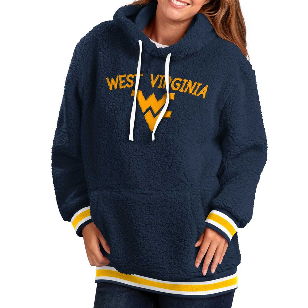 Women's G-III 4Her by Carl Banks Navy West Virginia Mountaineers Game Over Sherpa Pullover Hoodie