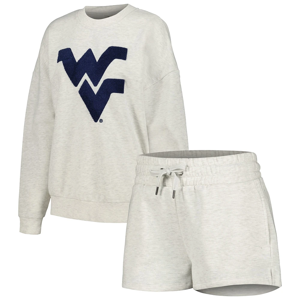 Women's Gameday Couture Ash West Virginia Mountaineers Team Effort Pullover Sweatshirt & Shorts Sleep Set