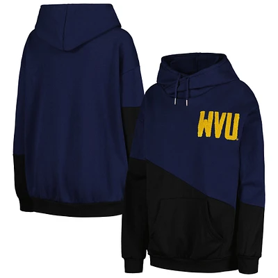 Sweat à capuche Gameday Couture pour femmes, marine/noir, West Virginia Mountaineers Matchmaker Diagonal Cowl