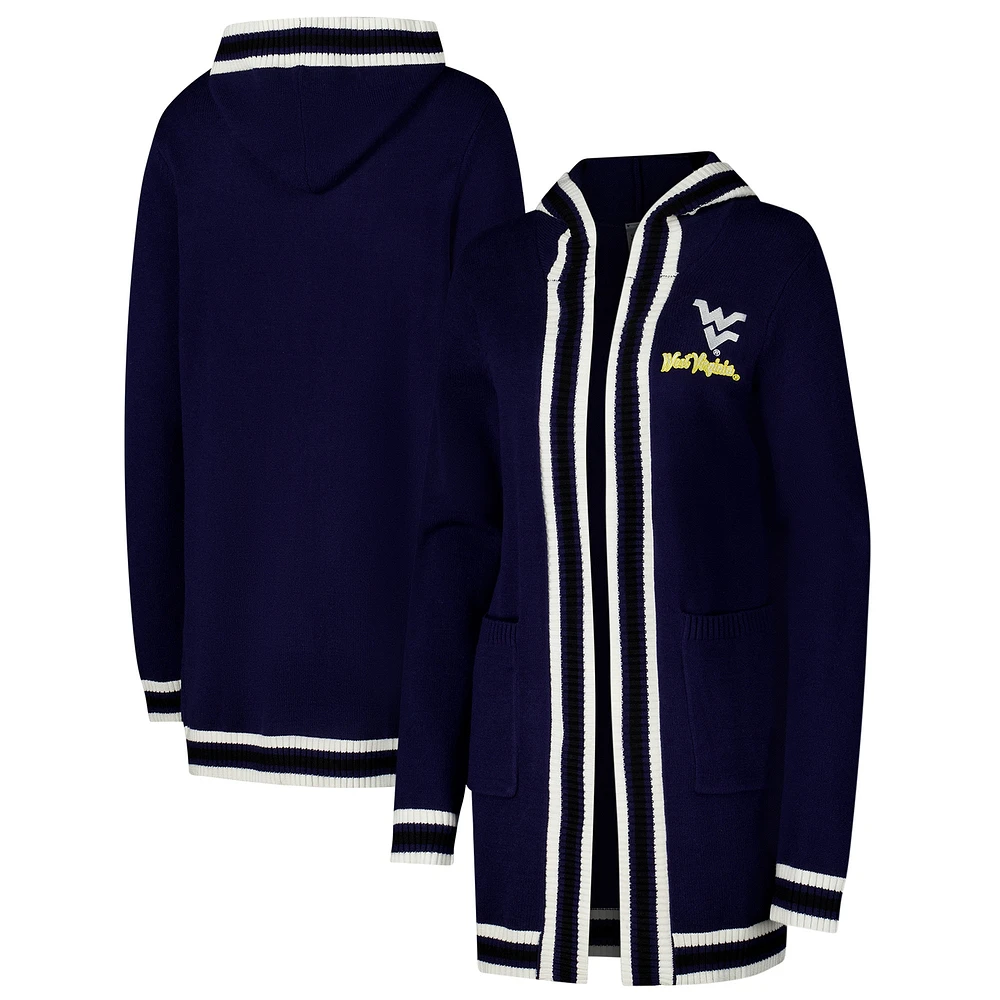 Women's Gameday Couture Navy West Virginia Mountaineers Stripe Detail Tri-Blend Hoodie Cardigan Sweater