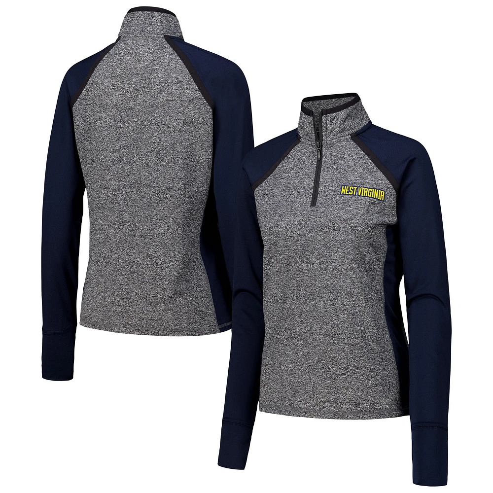 Women's Navy/Heather Gray West Virginia Mountaineers Finalist Raglan Quarter-Zip Jacket