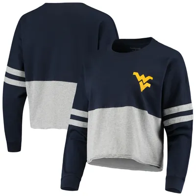 West Virginia Mountaineers Women's Cropped Retro Jersey Long Sleeve T-Shirt - Navy/Heathered Gray