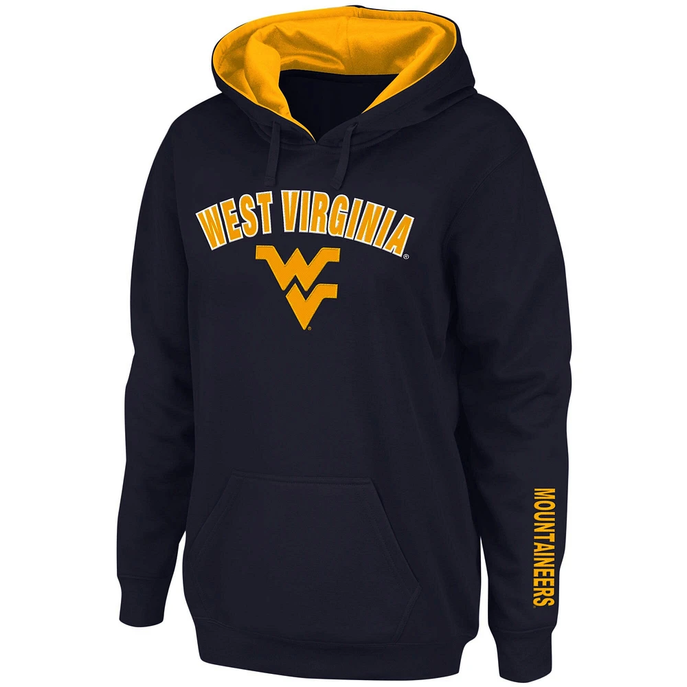 Women's Navy West Virginia Mountaineers Arch & Logo 1 Pullover Hoodie