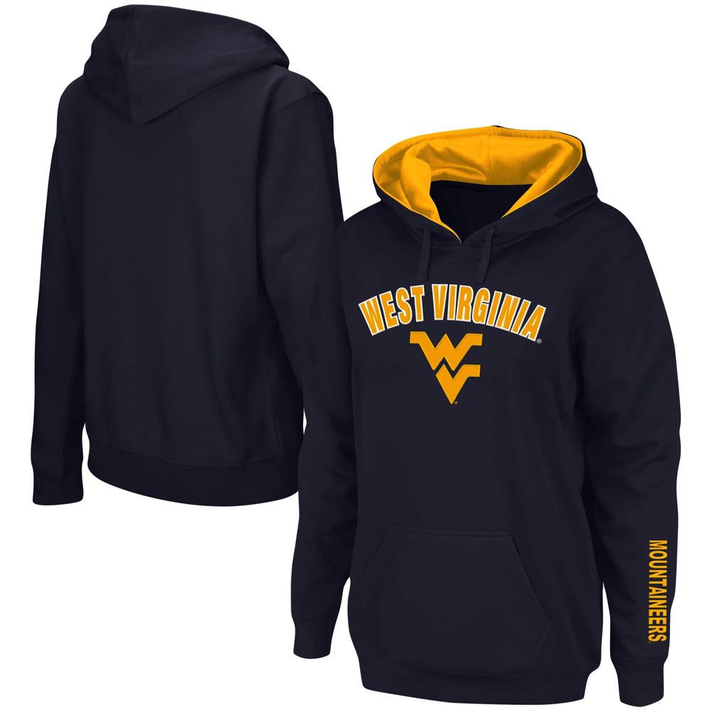 Women's Navy West Virginia Mountaineers Arch & Logo 1 Pullover Hoodie