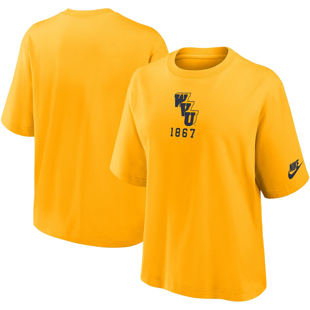 Women's Nike Gold West Virginia Mountaineers Boxy Legacy Established T-Shirt