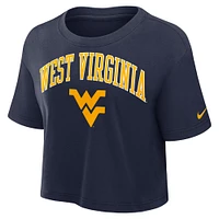 Women's Nike Navy West Virginia Mountaineers Power Pursuit Athletic Prep Arch Performance Cropped T-Shirt