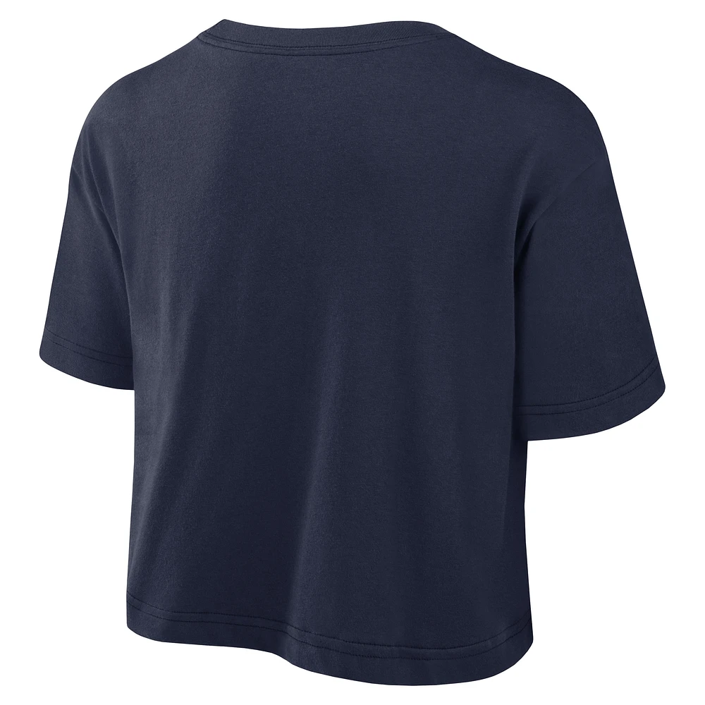 Women's Nike Navy West Virginia Mountaineers Power Pursuit Athletic Prep Arch Performance Cropped T-Shirt