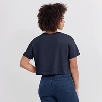 Women's Nike Navy West Virginia Mountaineers Power Pursuit Athletic Prep Arch Performance Cropped T-Shirt