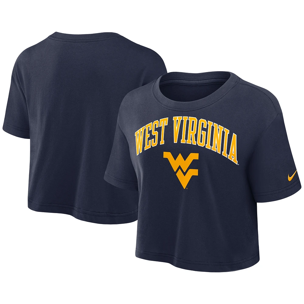 Women's Nike Navy West Virginia Mountaineers Power Pursuit Athletic Prep Arch Performance Cropped T-Shirt