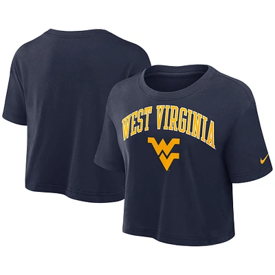 Women's Nike Navy West Virginia Mountaineers Power Pursuit Athletic Prep Arch Performance Cropped T-Shirt