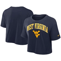 Women's Nike Navy West Virginia Mountaineers Power Pursuit Athletic Prep Arch Performance Cropped T-Shirt
