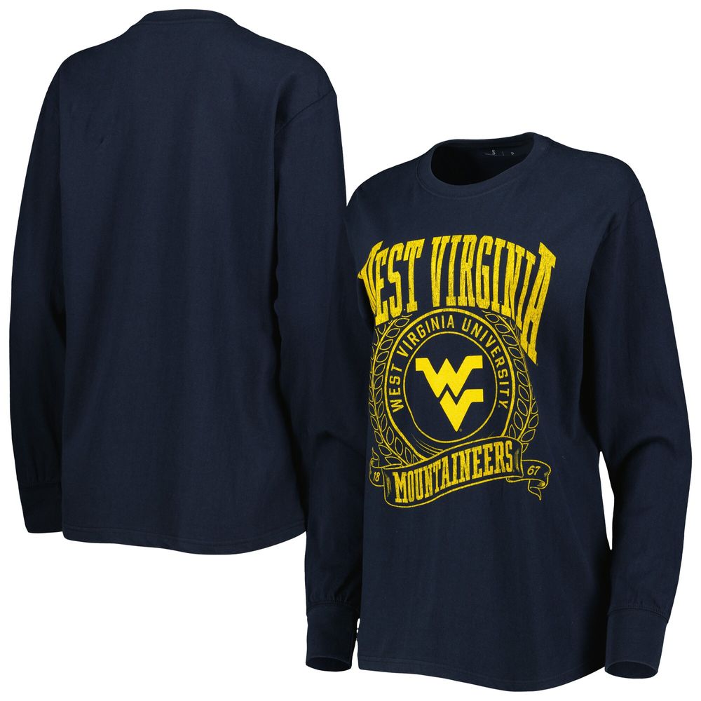 Women's Pressbox Navy West Virginia Mountaineers Big Country Laurels Long Sleeve T-Shirt