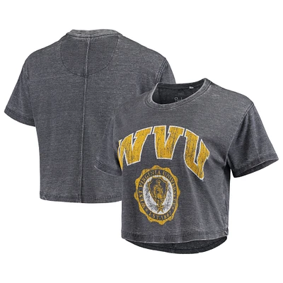 T-shirt court délavé pour femme Pressbox West Virginia Mountaineers Edith Vintage Burnout