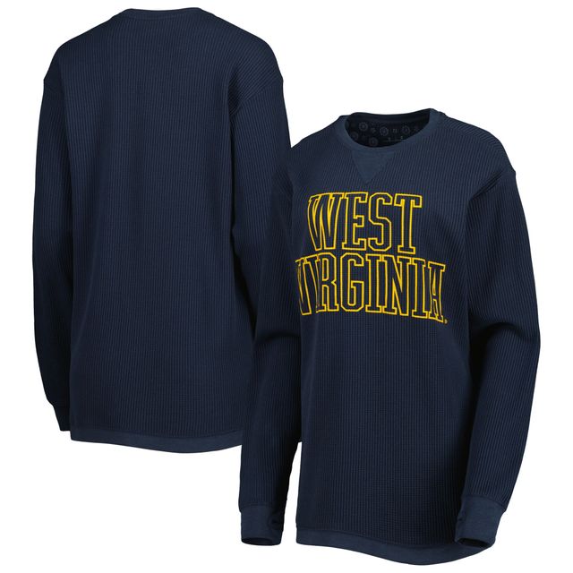 T-shirt à manches longues thermique en tricot gaufré Southlawn pour femme Pressbox Navy West Virginia Mountaineers Surf