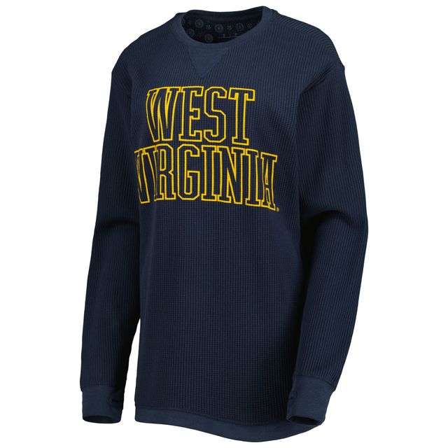 T-shirt à manches longues thermique en tricot gaufré Southlawn pour femme Pressbox Navy West Virginia Mountaineers Surf