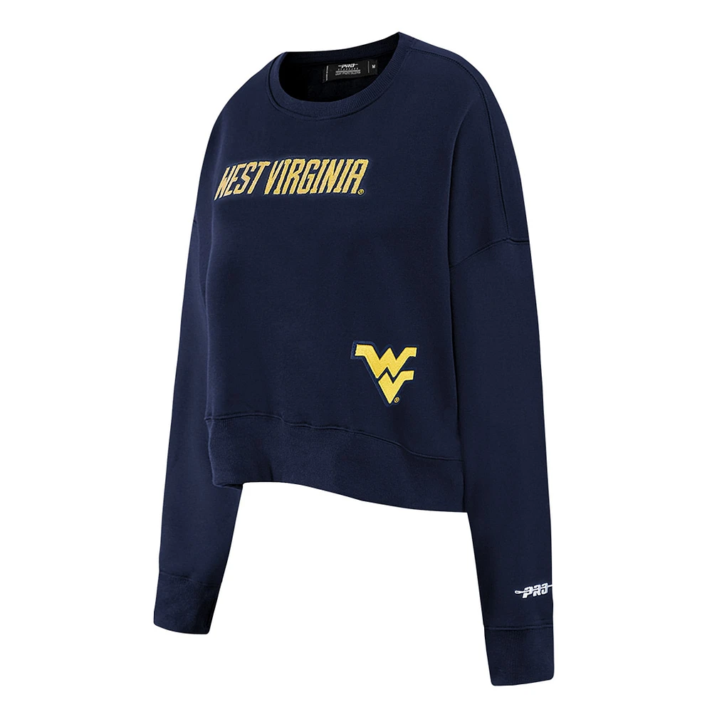 Sweat-shirt court à paillettes bleu marine Pro Standard West Virginia Mountaineers pour femme