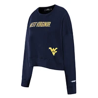 Women's Pro Standard Navy West Virginia Mountaineers Sequin Boxy Cropped Pullover Sweatshirt