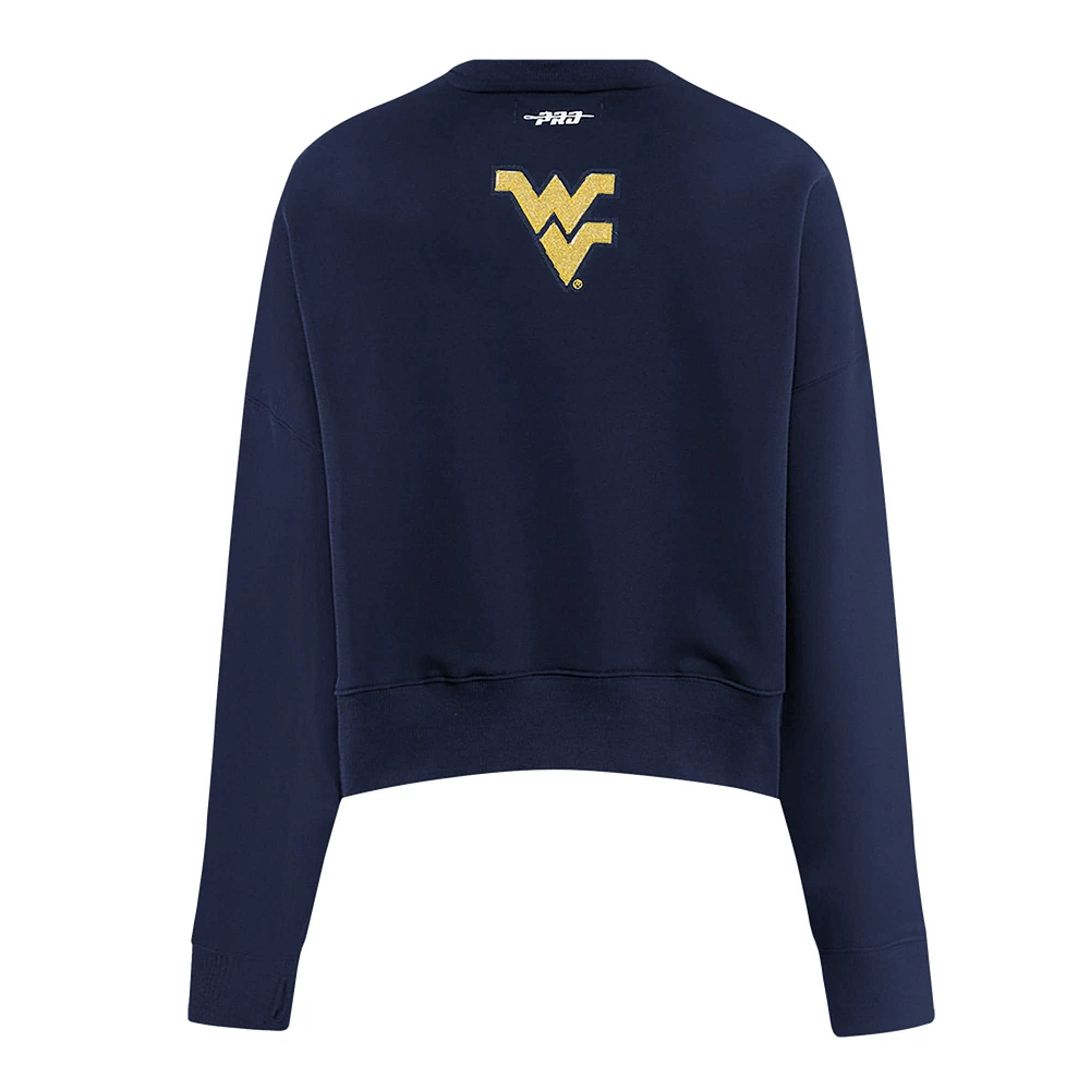 Women's Pro Standard Navy West Virginia Mountaineers Sequin Boxy Cropped Pullover Sweatshirt