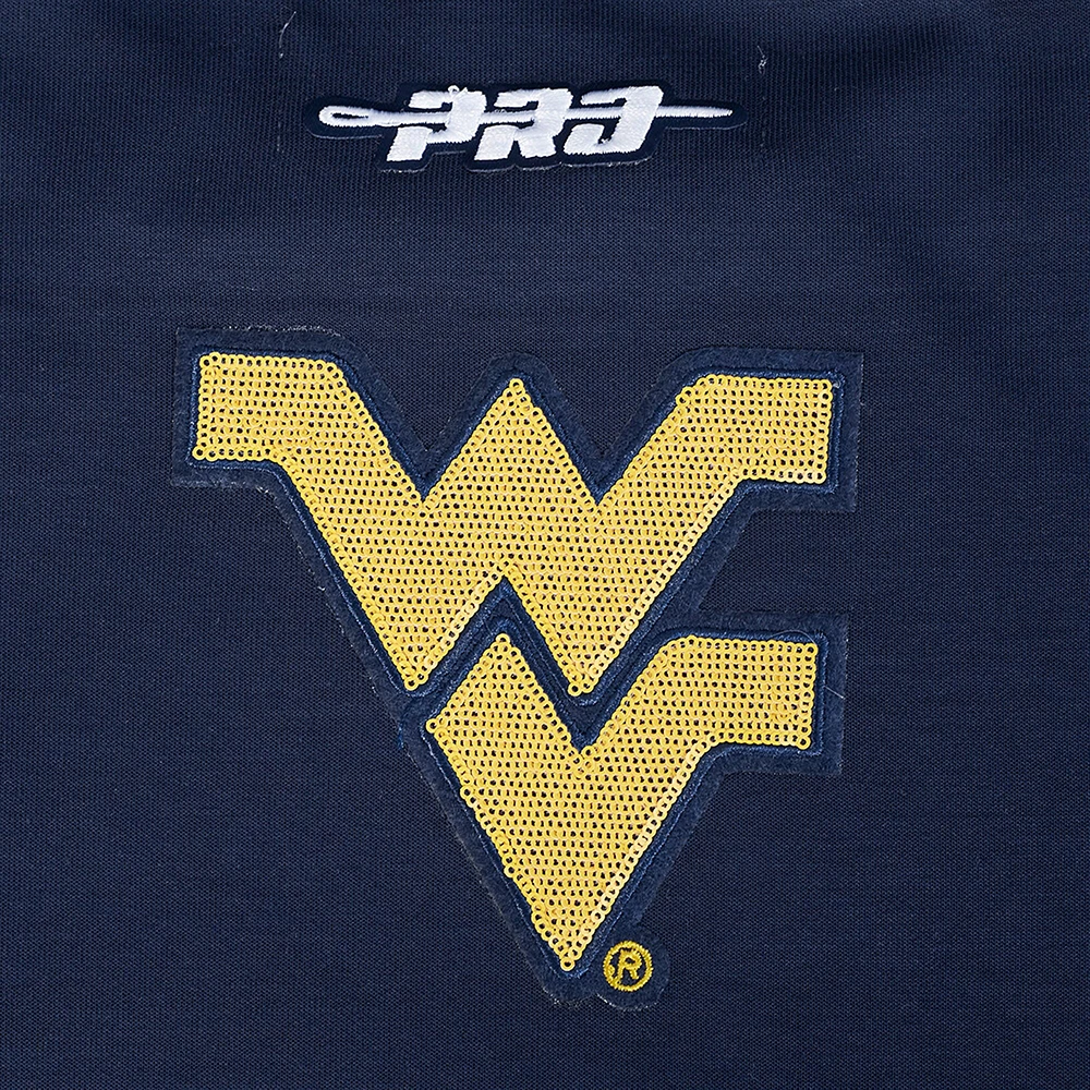 Sweat-shirt court à paillettes bleu marine Pro Standard West Virginia Mountaineers pour femme