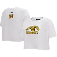 T-shirt court pour femme Pro Standard White West Virginia Mountaineers Classic Three-Hit Boxy