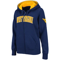 Women's Stadium Athletic Navy West Virginia Mountaineers Arched Name Full-Zip Hoodie