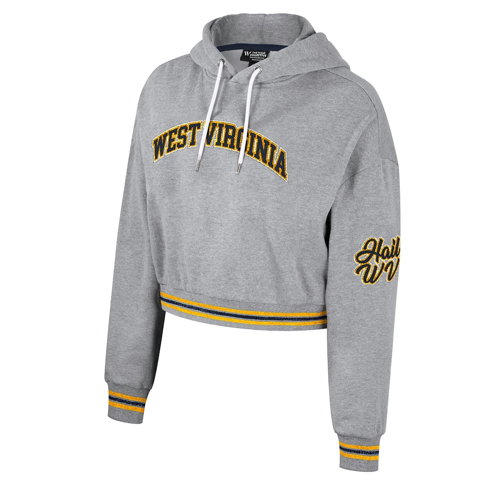 Women's The Wild Collective Heather Gray West Virginia Mountaineers Cropped Shimmer Pullover Hoodie