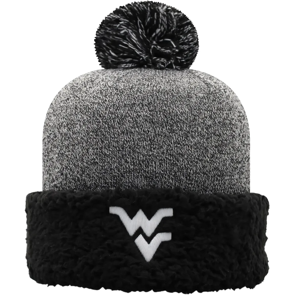 Top of the World Black West Virginia Mountaineers Bonnet en tricot à revers pour femmes avec pompon