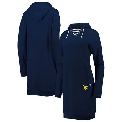 West Virginia Mountaineers Touch Women's Quick Pass Lace-Up V-Neck Hoodie Dress - Navy