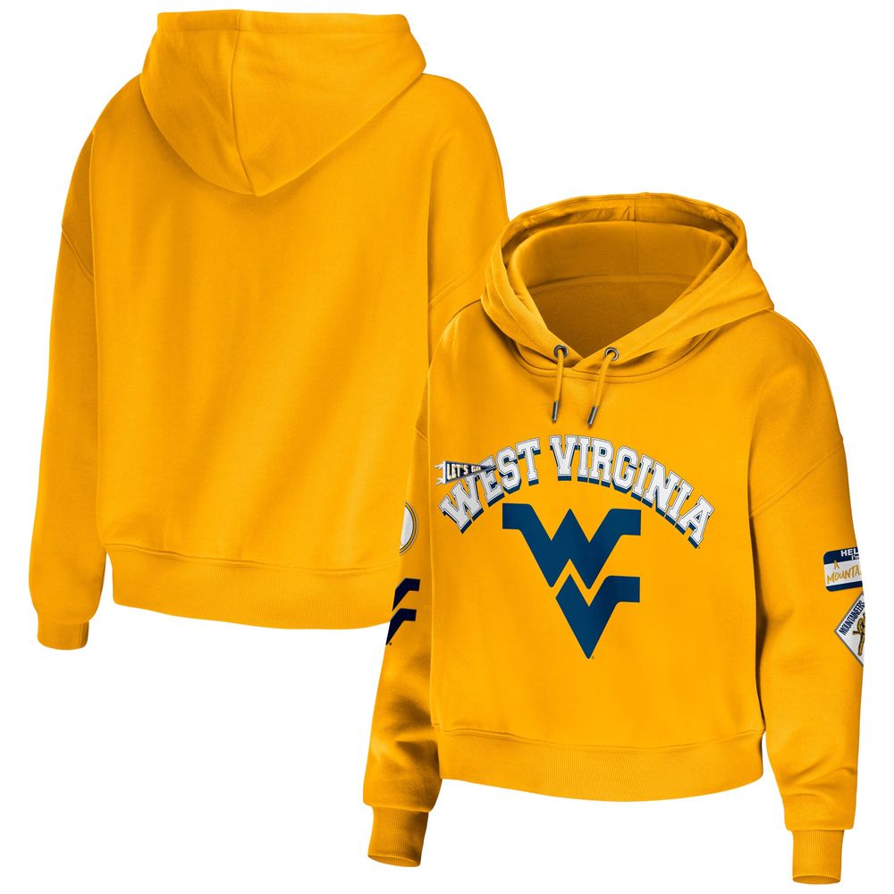 Women's WEAR by Erin Andrews Gold West Virginia Mountaineers Mixed Media Cropped Pullover Hoodie