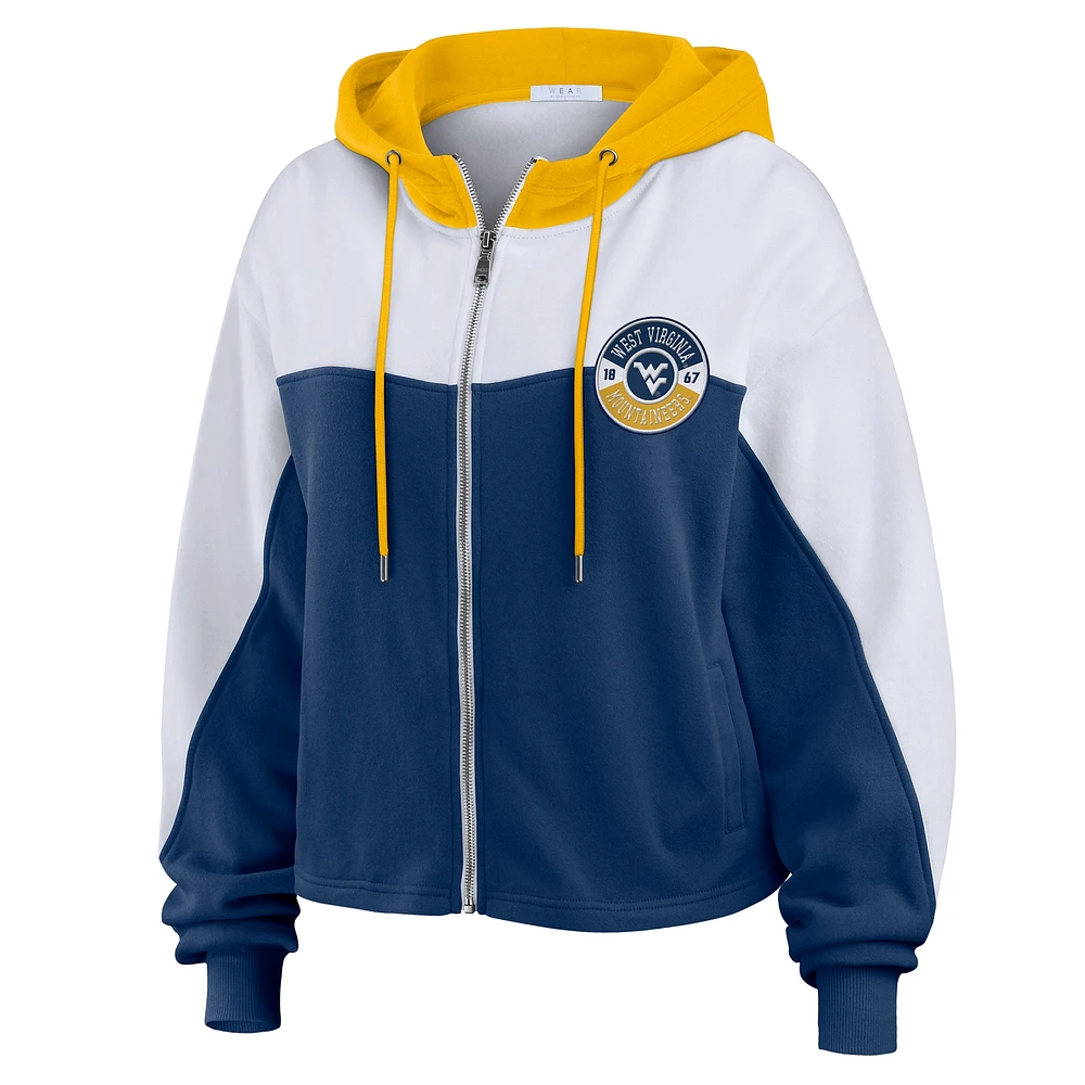 Women's WEAR by Erin Andrews Navy West Virginia Mountaineers Color-Block Full-Zip Hoodie