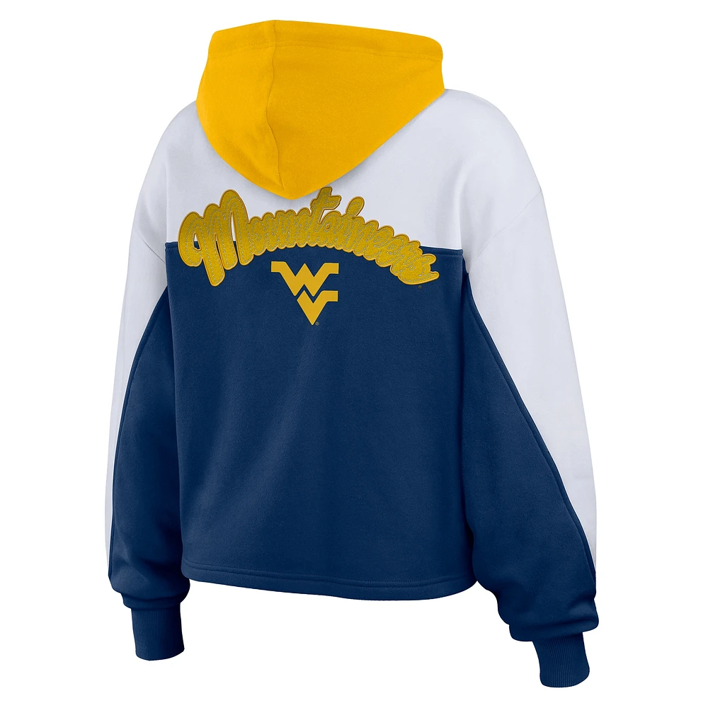 Sweat à capuche entièrement zippé blocs de couleurs bleu marine WEAR by Erin Andrews pour femme des West Virginia Mountaineers