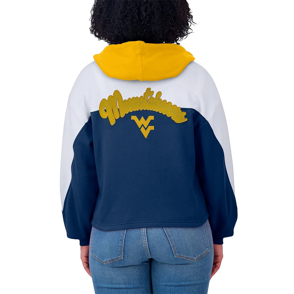 Sweat à capuche entièrement zippé blocs de couleurs bleu marine WEAR by Erin Andrews pour femme des West Virginia Mountaineers