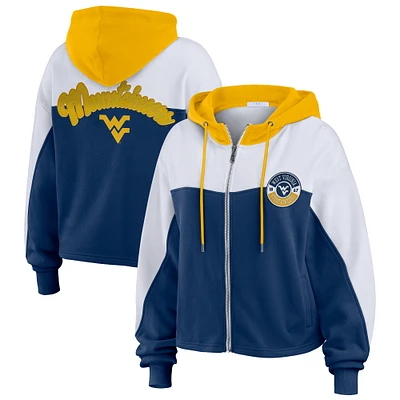 Sweat à capuche entièrement zippé blocs de couleurs bleu marine WEAR by Erin Andrews pour femme des West Virginia Mountaineers