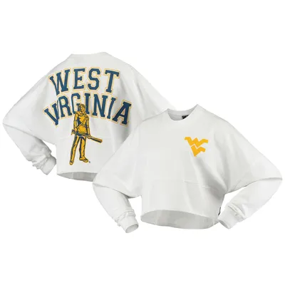 West Virginia Mountaineers Women's Raw Hem Cropped Spirit Jersey Long Sleeve T-Shirt - White