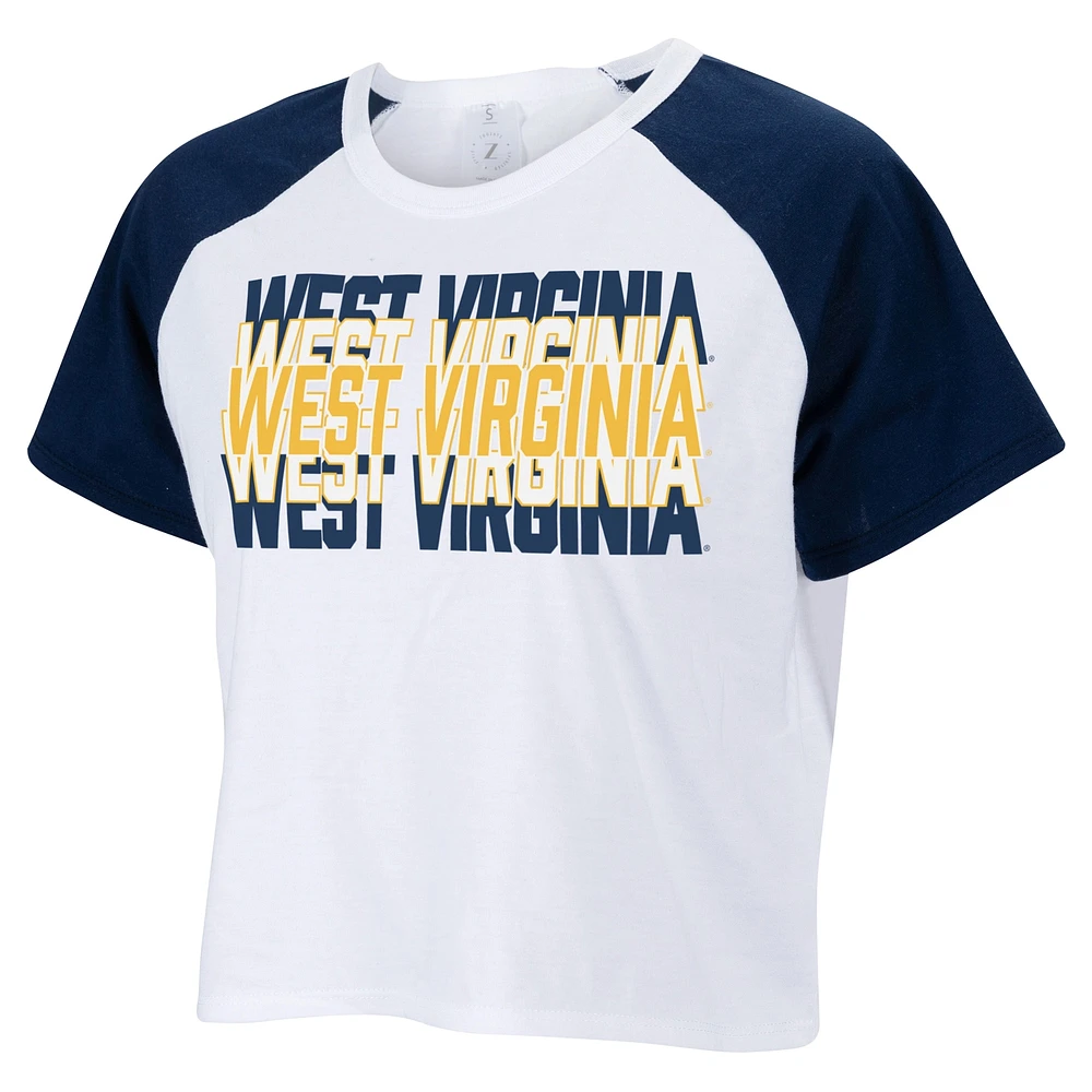 T-shirt court raglan à répétition color block ZooZatz pour femmes, blanc, West Virginia Mountaineers