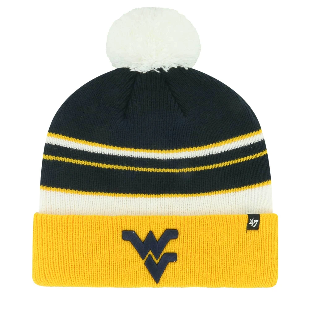 Bonnet en tricot à revers avec pompon pour jeunes West Virginia Mountaineers Peewee '47 Navy