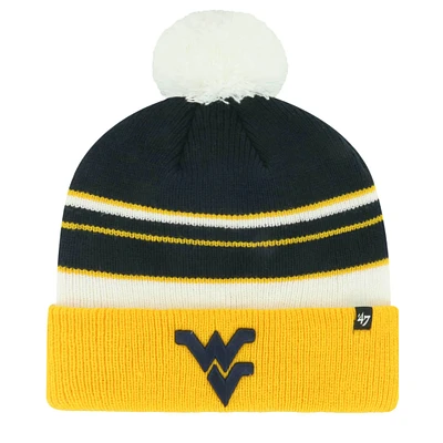 Bonnet en tricot à revers avec pompon pour jeunes West Virginia Mountaineers Peewee '47 Navy