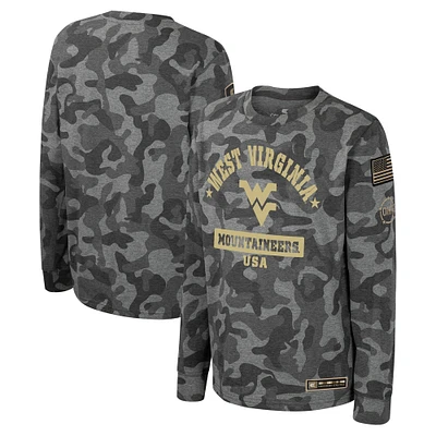 T-shirt à manches longues pour jeunes Colosseum Camo West Virginia Mountaineers OHT Appréciation militaire Dark Star