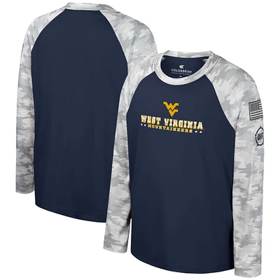 Colosseum Navy/Camo West Virginia Mountaineers OHT Appréciation militaire Dark Star Raglan T-shirt à manches longues