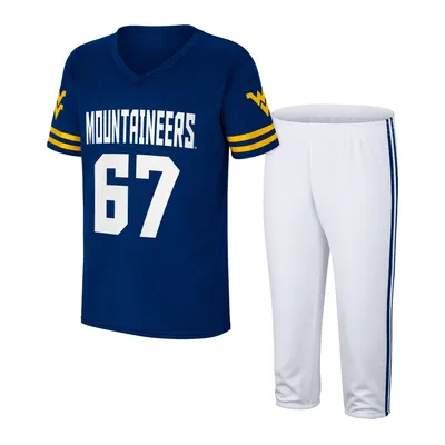 West Virginia Mountaineers Colosseum Youth Football Jersey & Pants Set - Navy/White