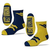 Youth For Bare Feet West Virginia Mountaineers Lot de deux paires de chaussettes d'équipe quart de longueur