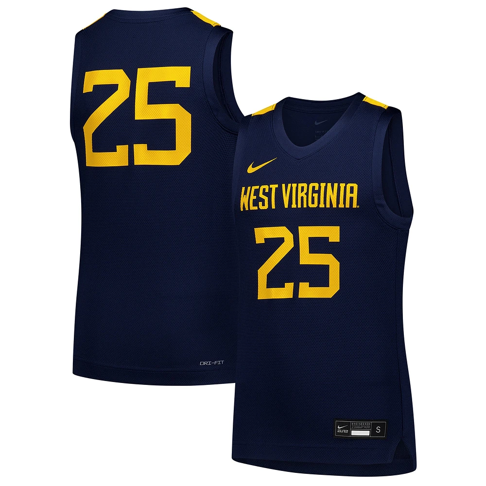 Maillot de basket-ball réplique Nike #25 bleu marine des West Virginia Mountaineers pour jeunes