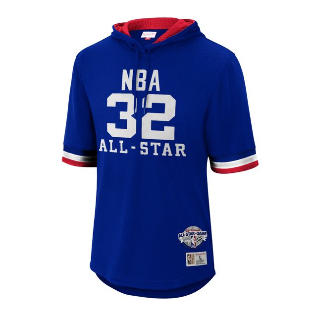 Sweat à capuche manches courtes pour hommes Mitchell & Ness Magic Johnson Royal Western Conference 1985 All-Star Game Name Number